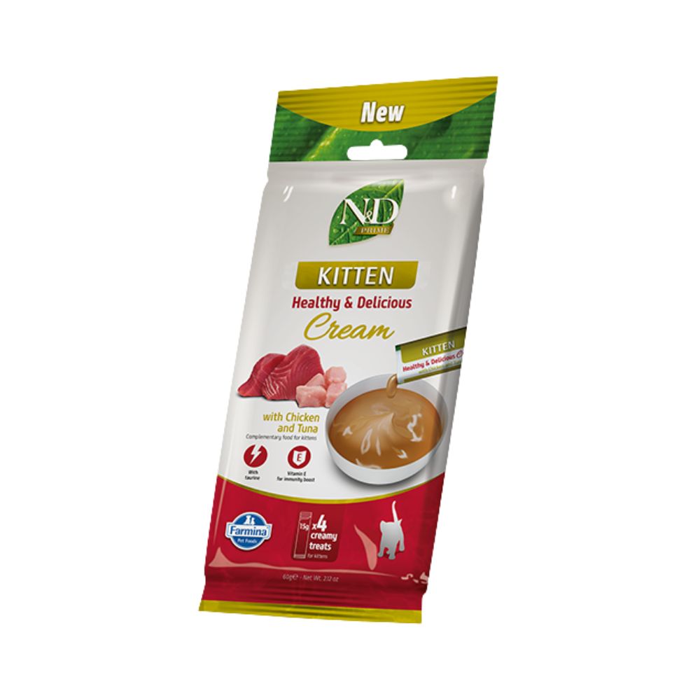 Farmina N&D Cream Prime Kitten Pollo Tonno 4x15g Snack per Gattini