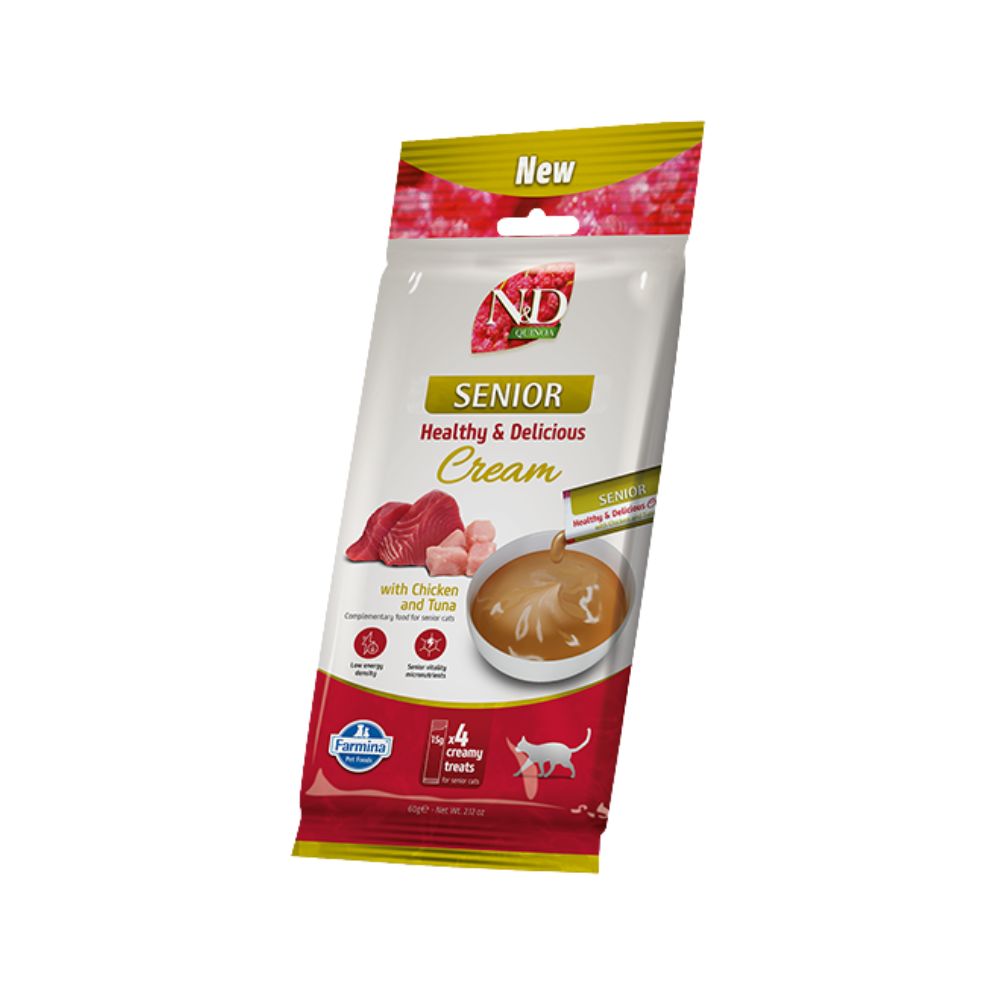 Farmina N&D Cream Quinoa Senior Pollo e Tonno 4x15g Snack per Gatti Anziani