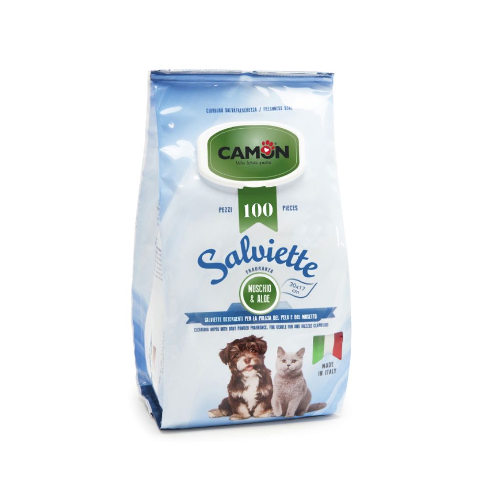 Camon Salviette Detergenti Muschio e Aloe 100pz Cani e Gatti