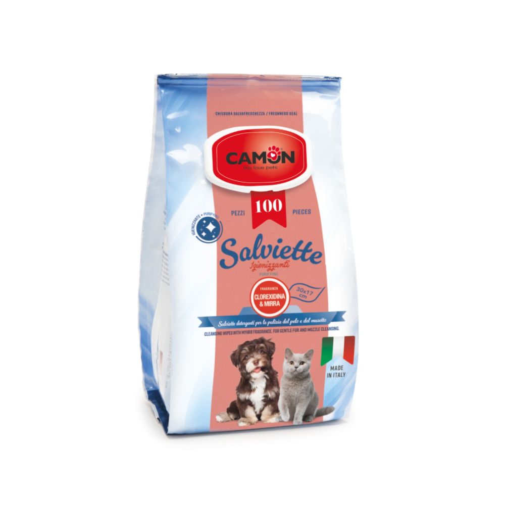 Camon Salviette Detergenti Mirra e Clorexidina 100pz Cani e Gatti
