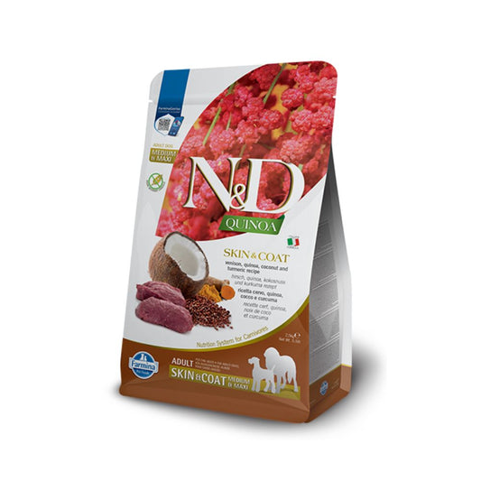 Farmina N&D Quinoa Skin & Coat Cervo 7Kg Crocchette Cani Medium Maxi Adulti