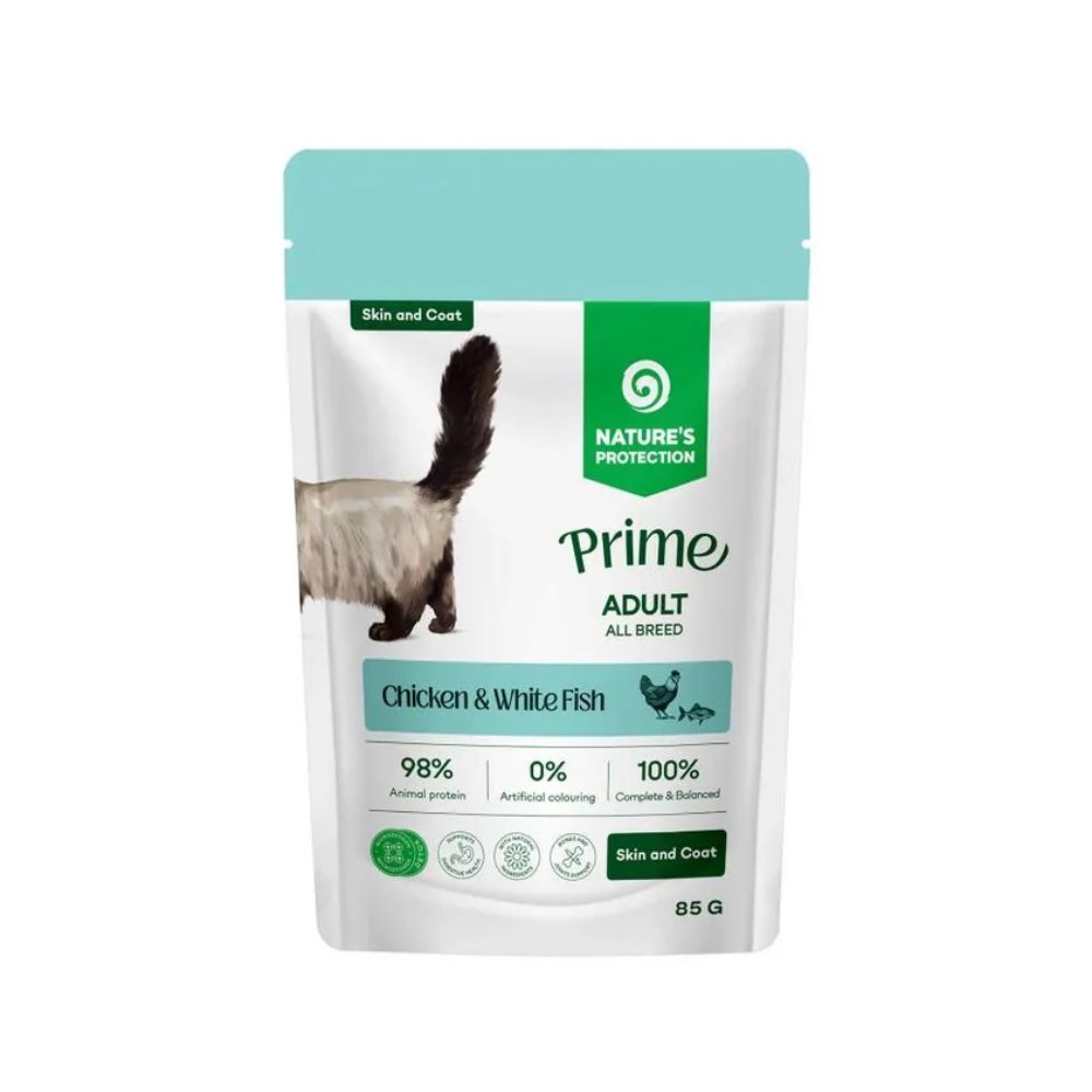 Nature's Protection Prime Skin e Coat Pollo e Pesce Bianco 85g Bustina per Gatti Adulti