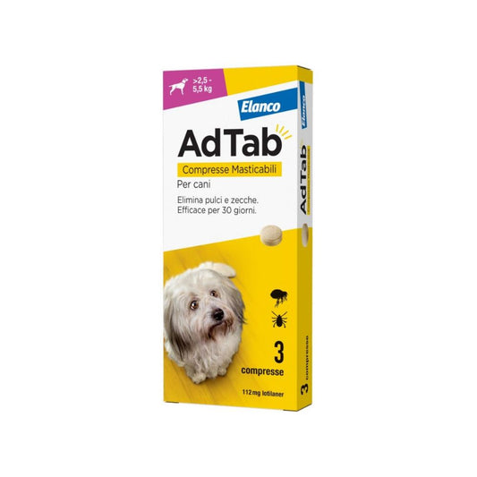 Elanco Adtab Compresse Masticabili per Cani  >2,5 a 5,5Kg conf. da 3cpr - Animaliapet