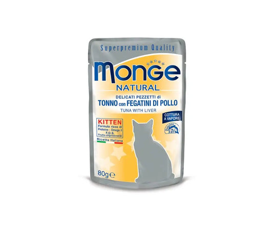 Monge Superpremium Tonno Con Fegatini Di Pollo Bustine da 80g KittenBustina Umido GattiAnimaliapet