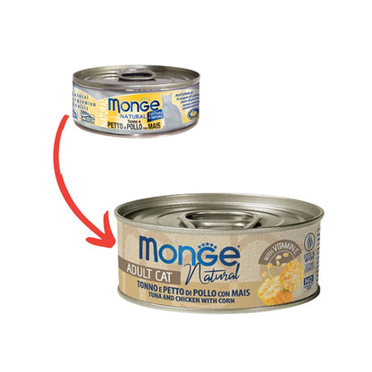 Monge Natural Tonno e Petto di Pollo con Mais Lattina 80g Gatti Adulti
