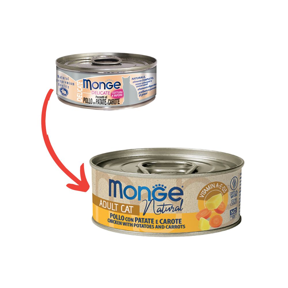 Monge Natural Pollo Patate e Carote 80g Lattina Gatti Adulti