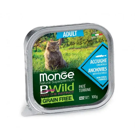Monge BWild Con Acciughe e Ortaggi Patè Vaschetta Da 100g Gatti Adulti - Animaliapet