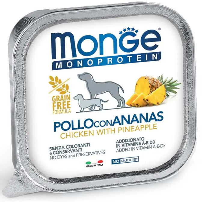 Monge Monoprotein Patè Pollo Con Ananas Vaschette Da 150g Cani Adulti Monge