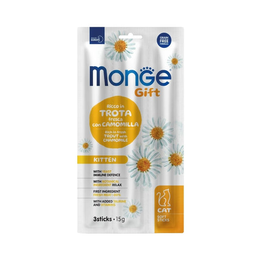 Monge Gift Sticks Kitten Trota e Camomilla 15g Snack Gattini Monge