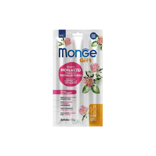 Monge Gift Sticks Skin Support Merluzzo e Trifoglio Rosso 15g Snack Gatti Monge