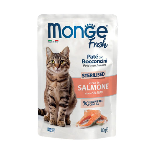 Monge Fresh Sterilised Salmone Paté e Bocconcini 85g Bustina Gatti Sterilizzati