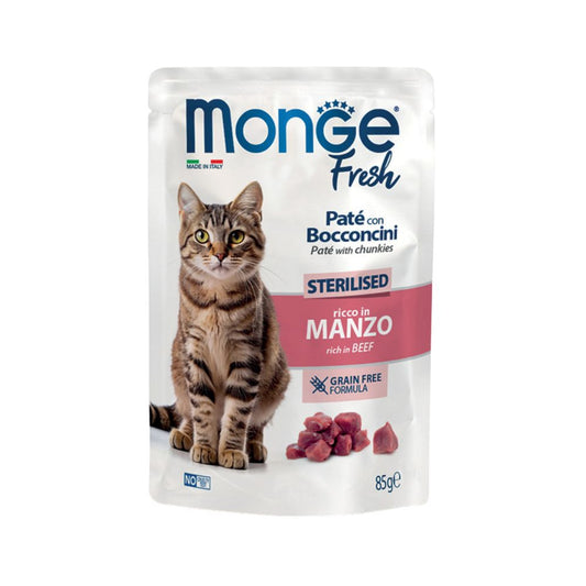 Monge Fresh Sterilised Manzo Paté e Bocconcini 85g Bustina Gatti Sterilizzati