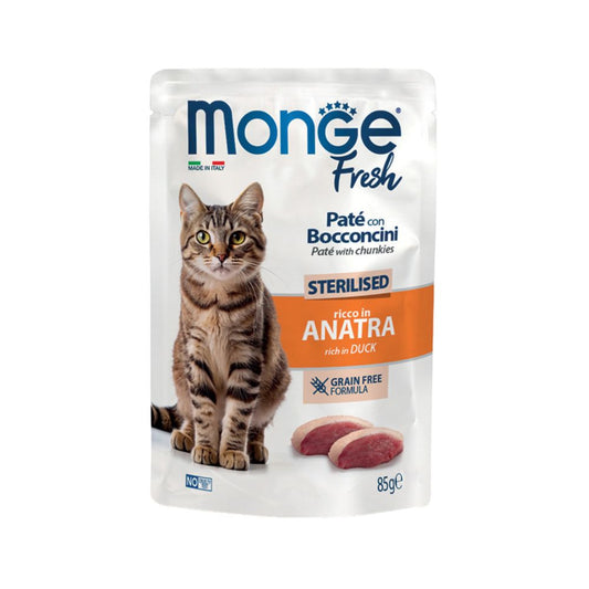 Monge Fresh Sterilised Anatra Paté e Bocconcini 85g Bustina Gatti Sterilizzati