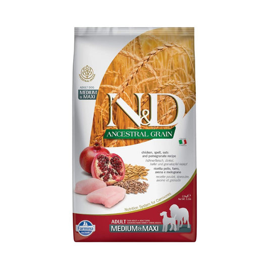 Farmina N&D Ancestral Grain Pollo Melograno 2,5Kg Crocchette Medium Maxi Adult