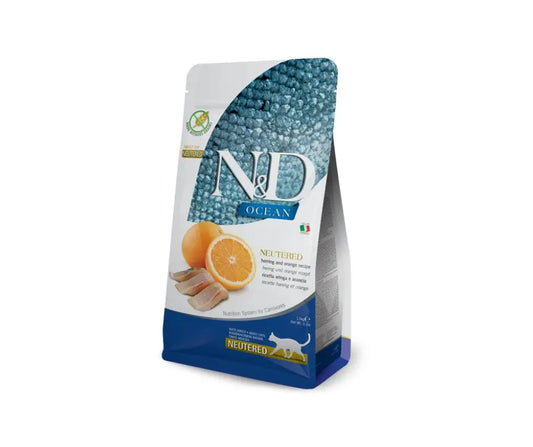 Farmina N&D Ocean Neutered Aringa e Arancia Crocchette 1,5kg Gatti Sterilizzati - Animaliapet