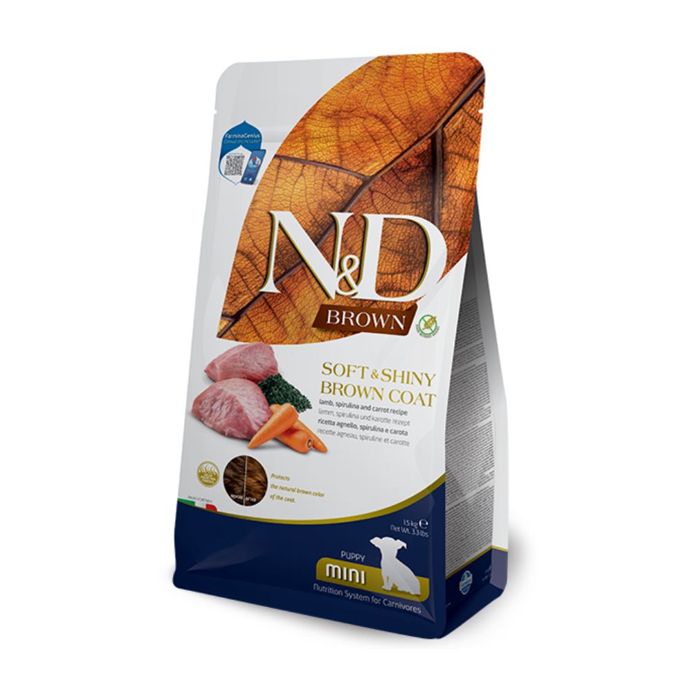 Farmina N&D Brown Agnello Spirulina e Carote 1,5kg Crocchette Cani Mini Puppy