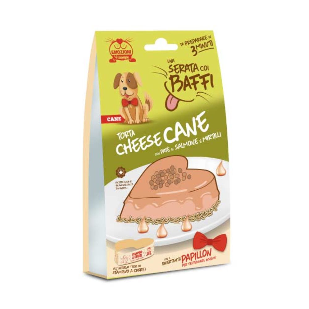 Una Serata Coi Baffi Torta Cheese Cane al Salmone e Mirtilli Snack per cani 145g