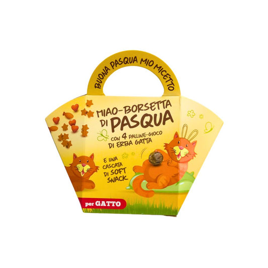 Miao Borsetta di Pasqua con Palline Erba Gatta e Soft Snack per Gatti 40g