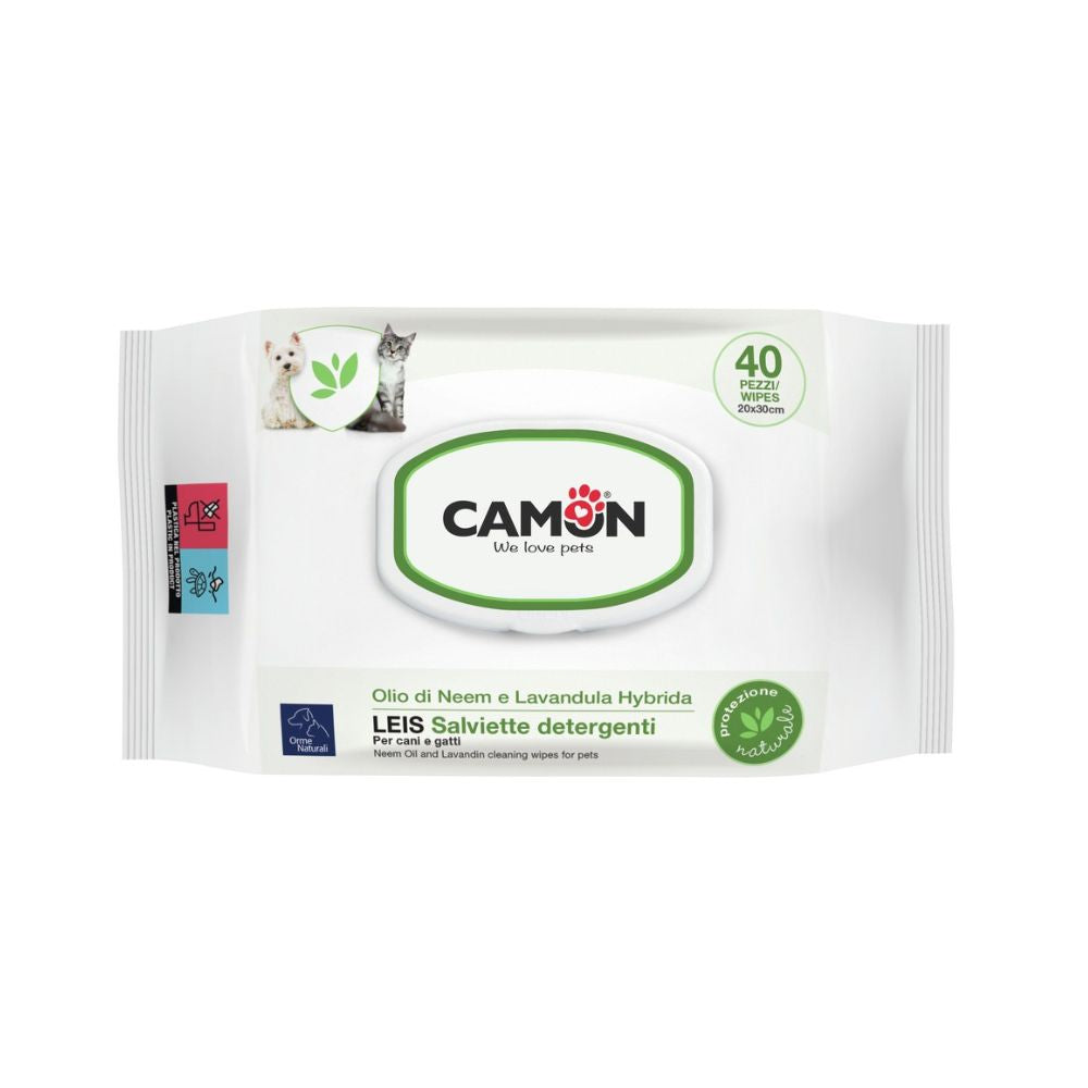 Camon Salviette Detergenti LEIS con Olio di Neem e Lavandula Hybrida 40pz Cani e Gatti