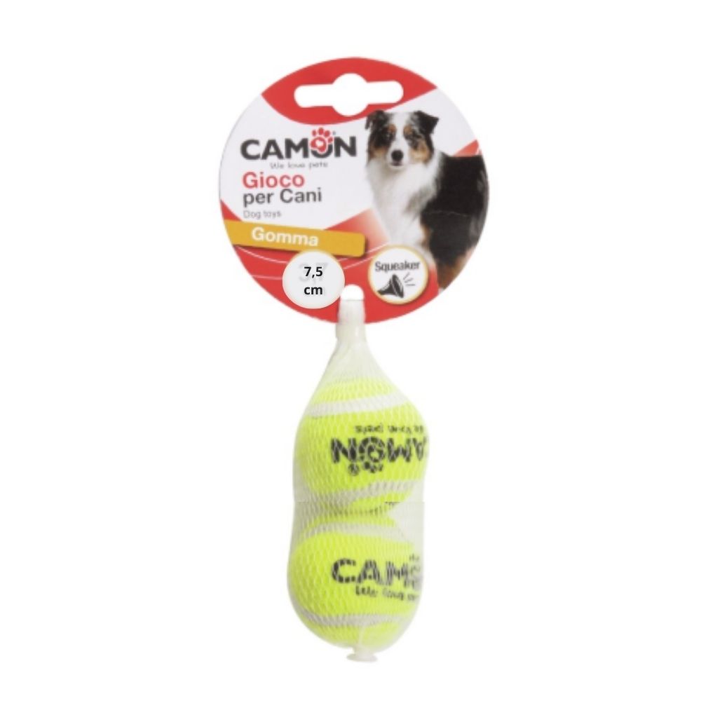 Camon Palle da tennis con squeaker Ø 7,5cm Box 2pezzi Gioco per Cani