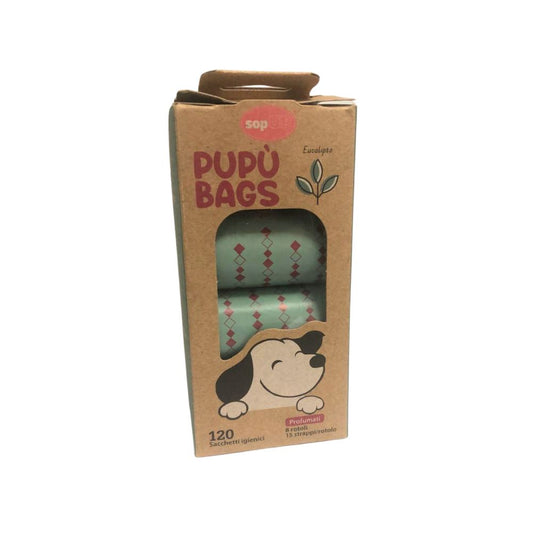 Pupù Bags Box Sacchetti Igienici al Profumo di Eucalipto 8 Rotoli per Cani