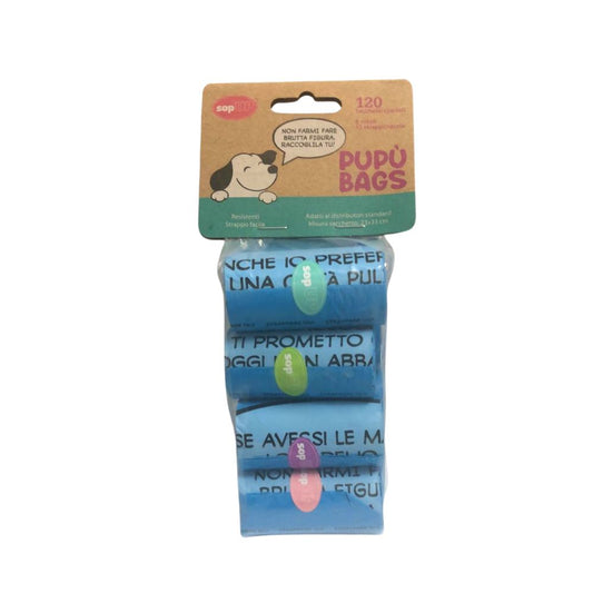 Pupù Bags Sacchetti Igienici Motivazionali Blu 8 Rotoli per Cani