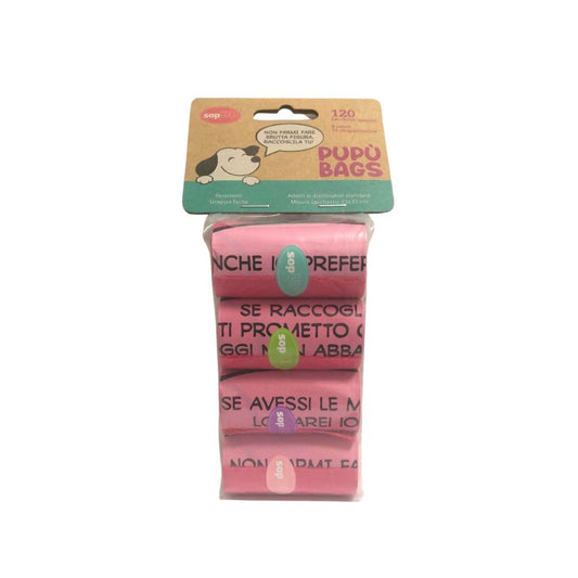 Pupù Bags Sacchetti Igienici Motivazionali Fucsia 8 Rotoli per Cani