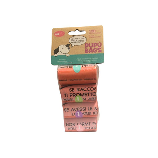 Pupù Bags Sacchetti Igienici Motivazionali Arancio 8 Rotoli per Cani