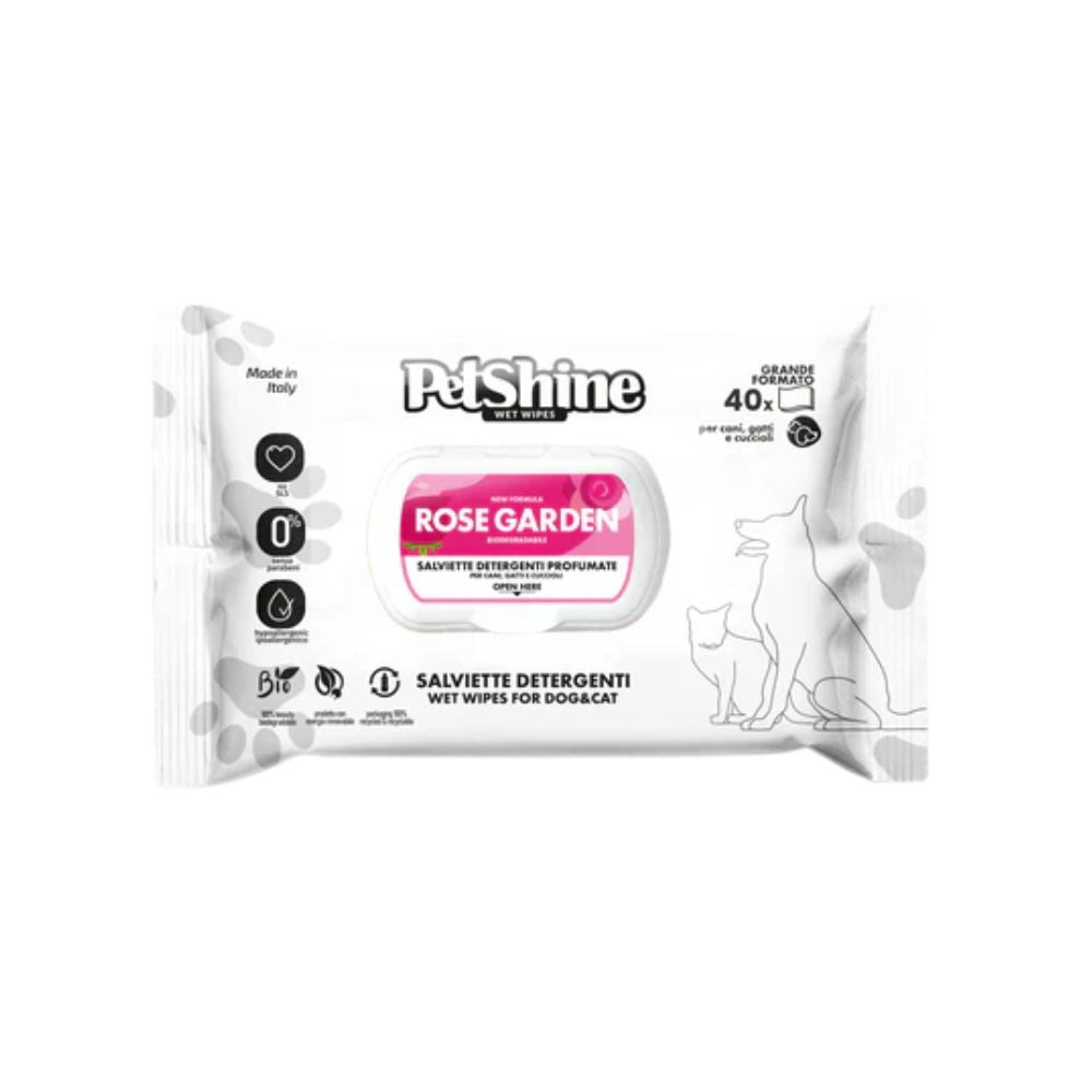 PetShine Salviette Detergenti Rose Garden per Cani e Gatti 40pz