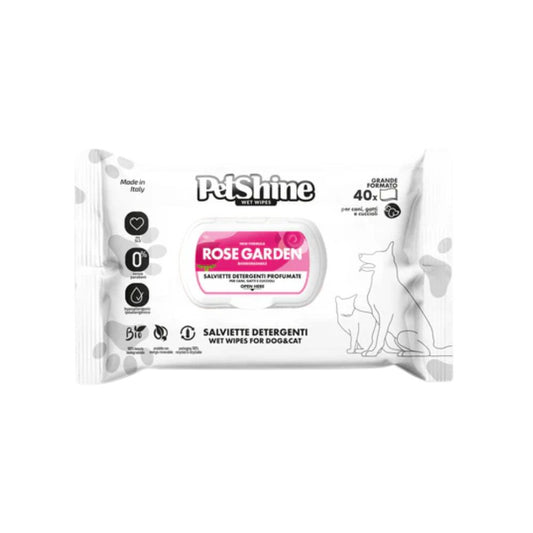 PetShine Salviette Detergenti Rose Garden per Cani e Gatti 40pz
