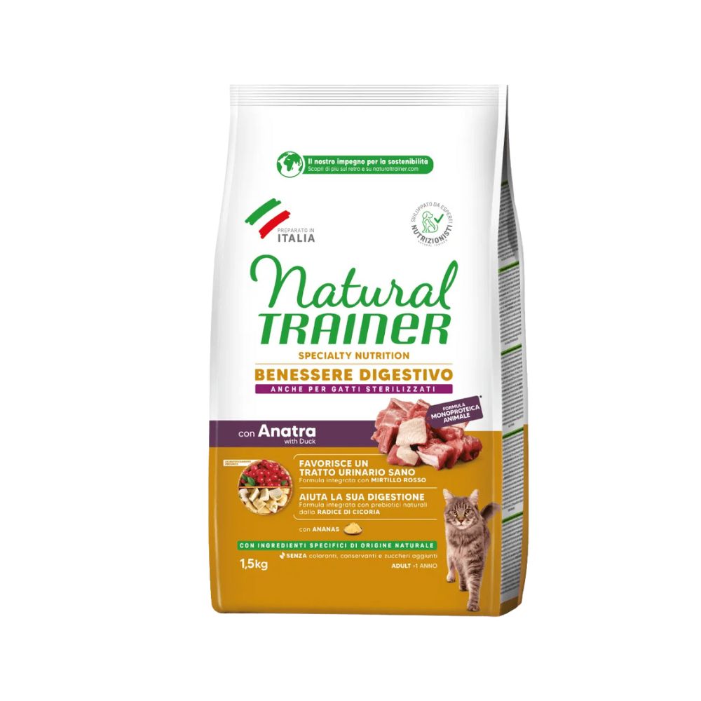 Trainer Benessere Digestivo Anatra 1,5kg Crocchette Gatti Adulti