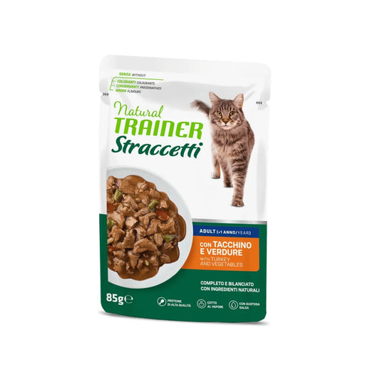 Trainer Natural Straccetti Tacchino e Verdure 85g Bustina Gatti Adulti