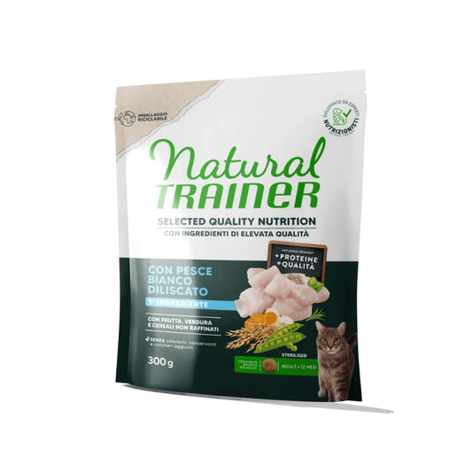 Trainer Natural Selected Quality Nutrition Pesce Bianco 300g Crocchette Gatti Sterilizzati Adult