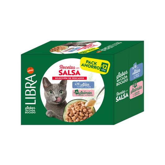 Libra Cat Bocconcini Salmone e Tonno in Salsa 12x85g Multipack Bustine Gatti Adulti