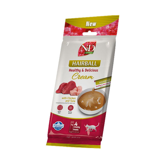 Farmina N&D Cream Quinoa Hairball Pollo e Tonno 4x15g Snack per Gatti