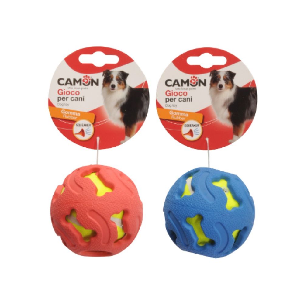 Camon Palla in gomma e tennis con squeaker Rossa o Blu 7,6cm Giochi per Cani