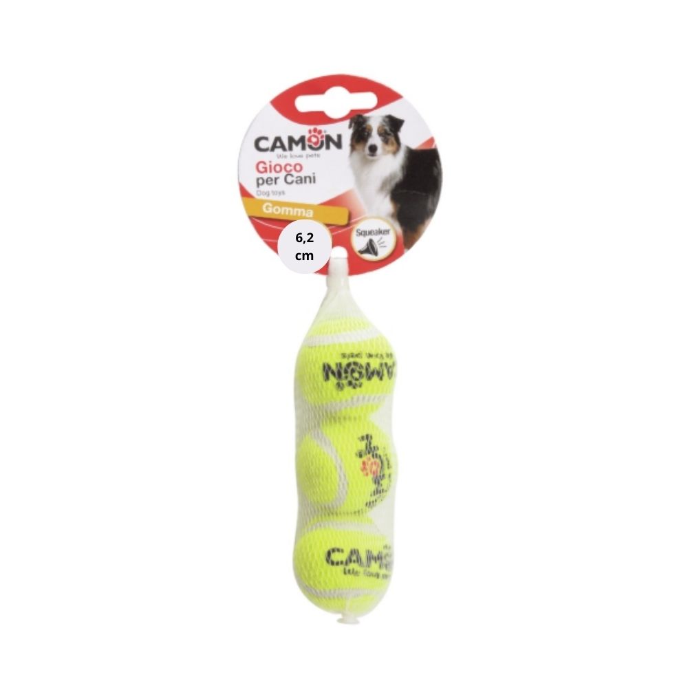 Camon Palle da tennis con squeaker Ø 6,2cm Box 3pezzi Gioco per Cani