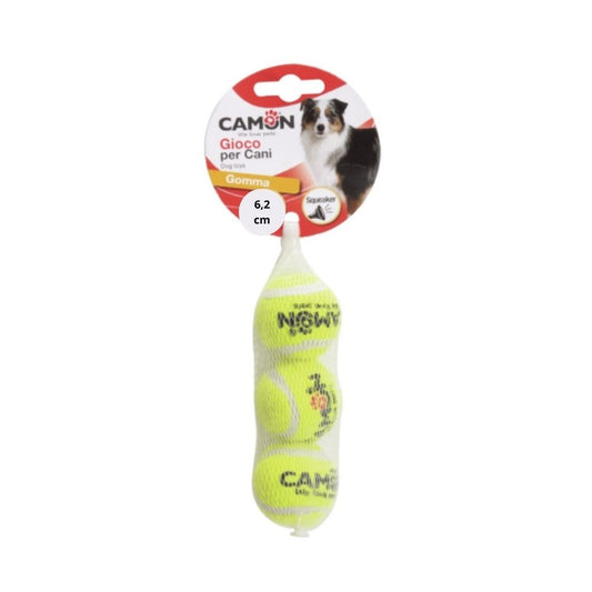 Camon Palle da tennis con squeaker Ø 6,2cm Box 3pezzi Gioco per Cani