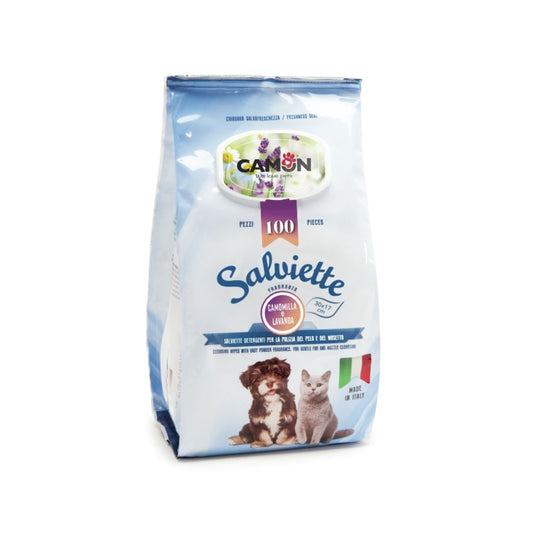 Camon Salviette Detergenti Camomilla e Lavanda 100pz Cani e Gatti