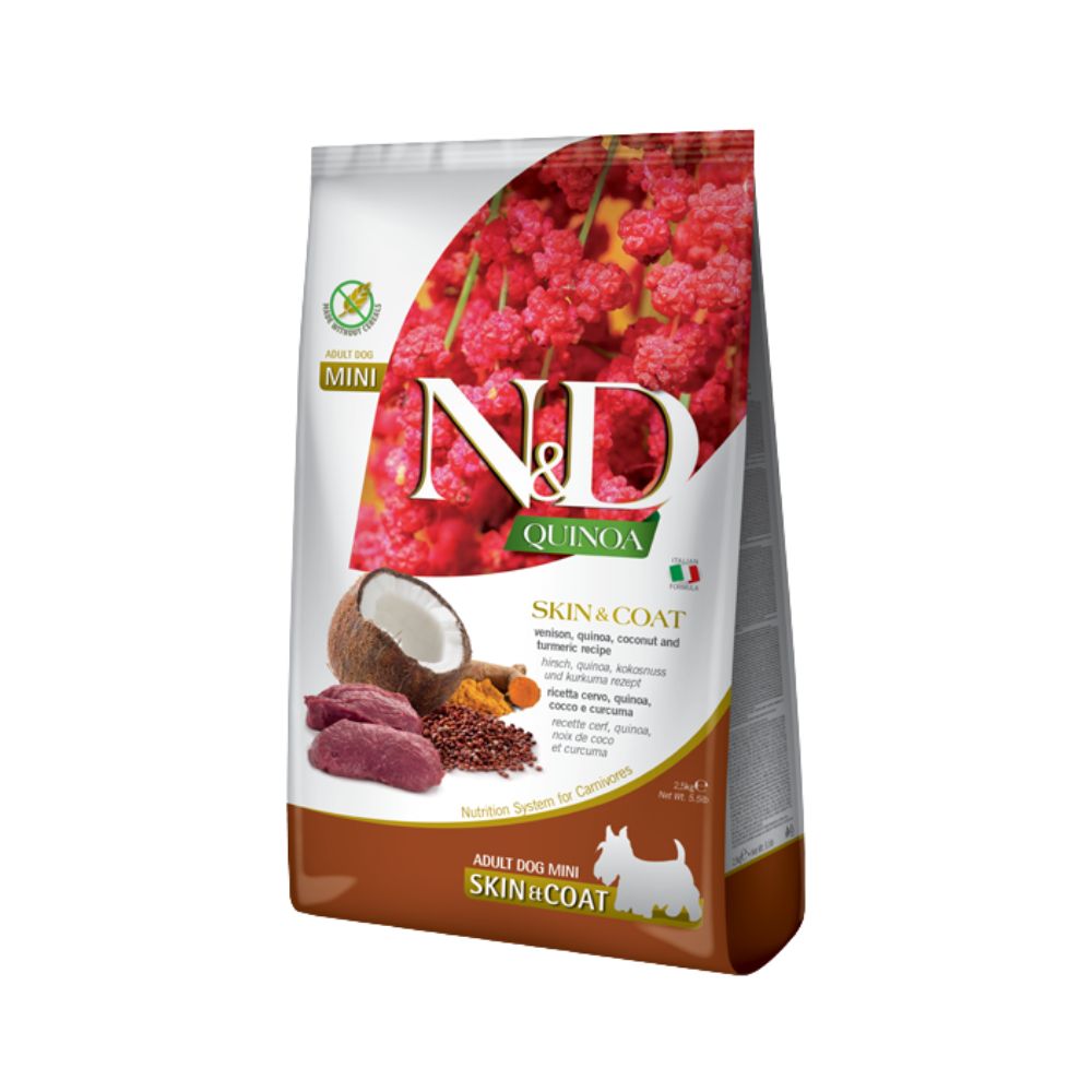 Farmina N&D Quinoa Skin & Coat Cervo 800g Crocchette Cani Mini Adult