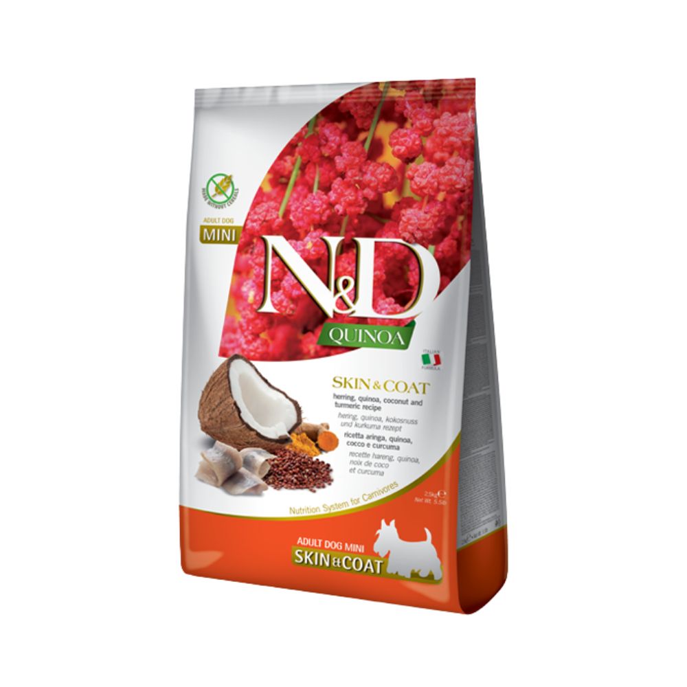 Farmina N&D Quinoa Skin & Coat Aringa 2,5kg Crocchette Cani Mini Adult