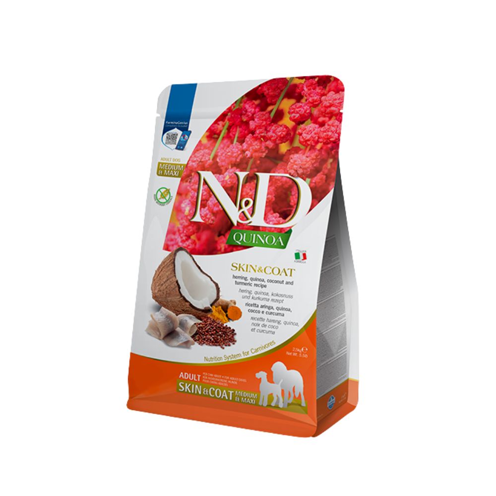 Farmina N&D Quinoa Skin & Coat Aringa 2,5kg Crocchette Cani Medium Maxi Adult
