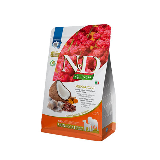 Farmina N&D Quinoa Skin & Coat Aringa 2,5kg Crocchette Cani Medium Maxi Adult