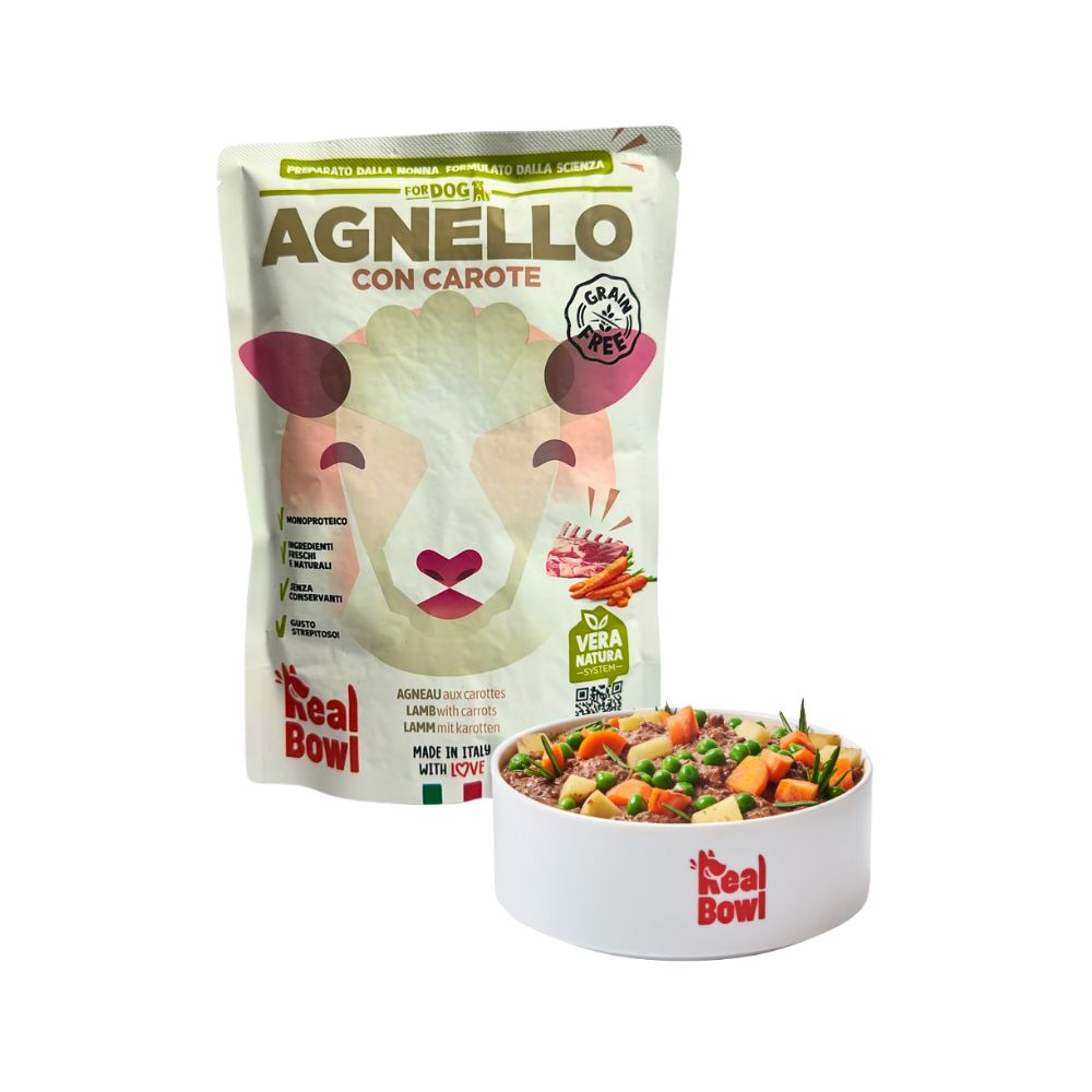 Real Bowl Pappa fresca Agnello e Carote 150g Bustina Cani