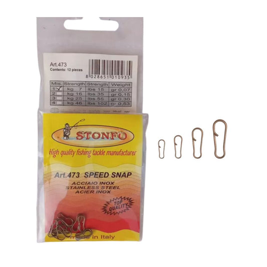 Stonfo Speed Snap Moschettoni in Acciaio art.473 Bustina da 12pz Accessori Pesca