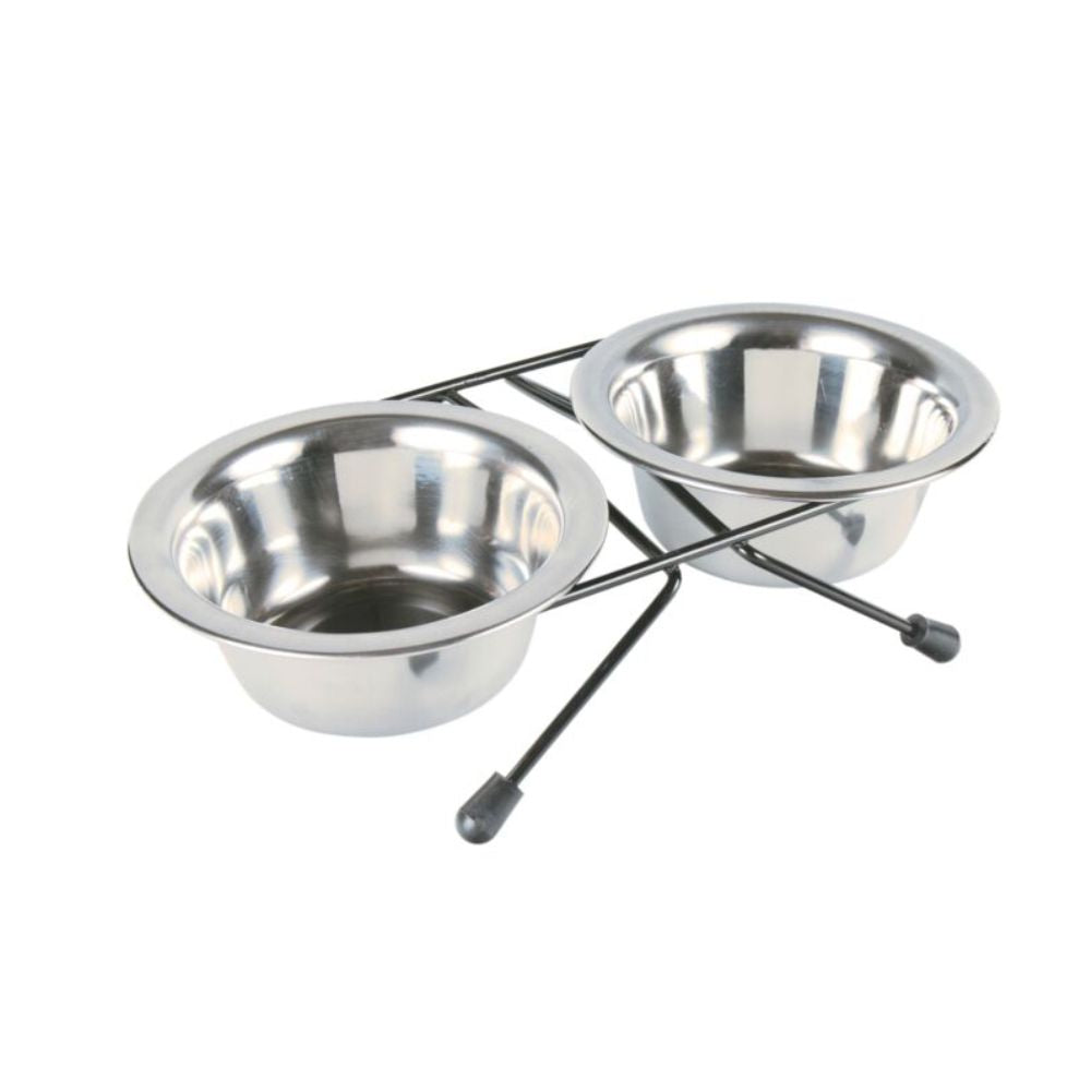 Trixie Set Di Ciotole In Acciaio Inox con supporto 2x0,2 l/ø11 cm per Cani e Gatti